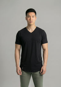Mens black neck curved hem from ten10 apparel