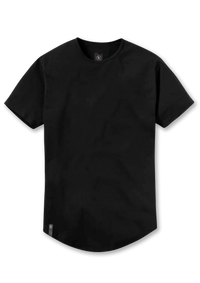Black crew long curved hem shirt from Ten/10 apparel
