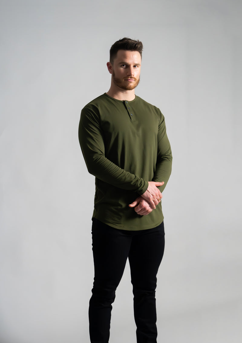 Mens muscle fit dark green henley longsleeve from 1010 clothing