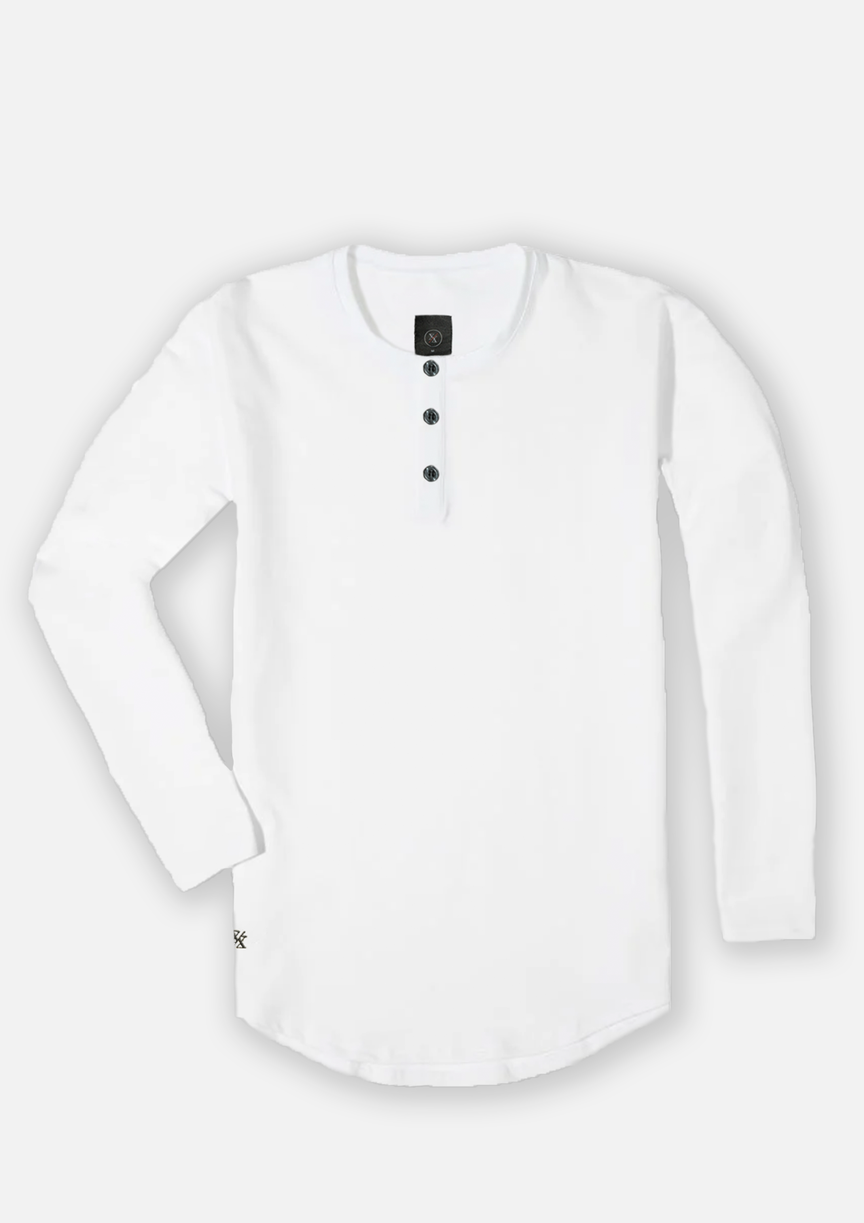 Men's White Long Sleeve Henley Curved Hem Tee | Ten 10