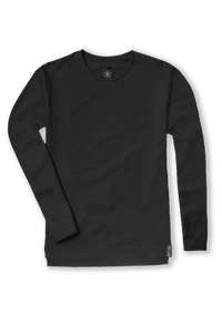 Ten/10 Split hem long sleeve men's black crew neck shirt. Product picture. Solo LS t-shirt.