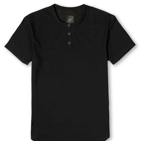 Men's Black Henley Short Sleeve Curved Hem Tee | Ten 10 Apparel