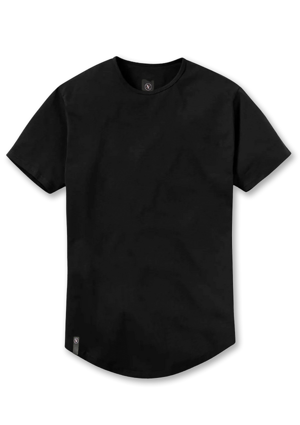 Black crew long curved hem shirt from Ten/10 apparel