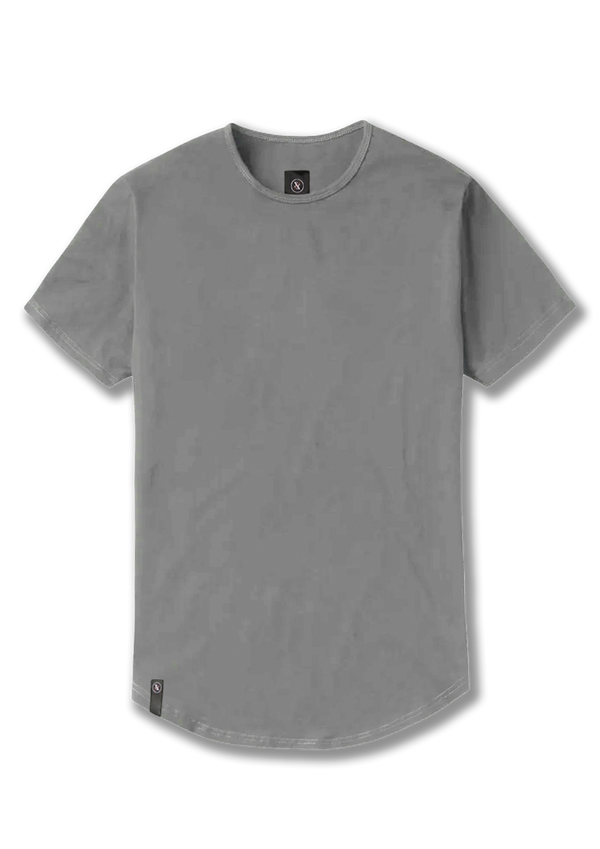 Light gray short sleeve mens crew neck with a curved hem bottom from Ten out of Ten apparel