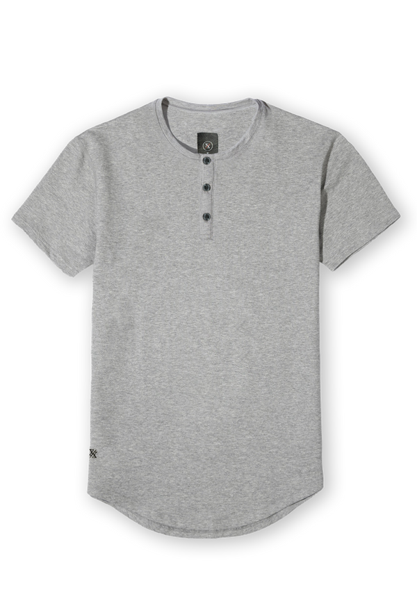 product picture of heather grey men's henley curved hem tee from ten 10 apparel