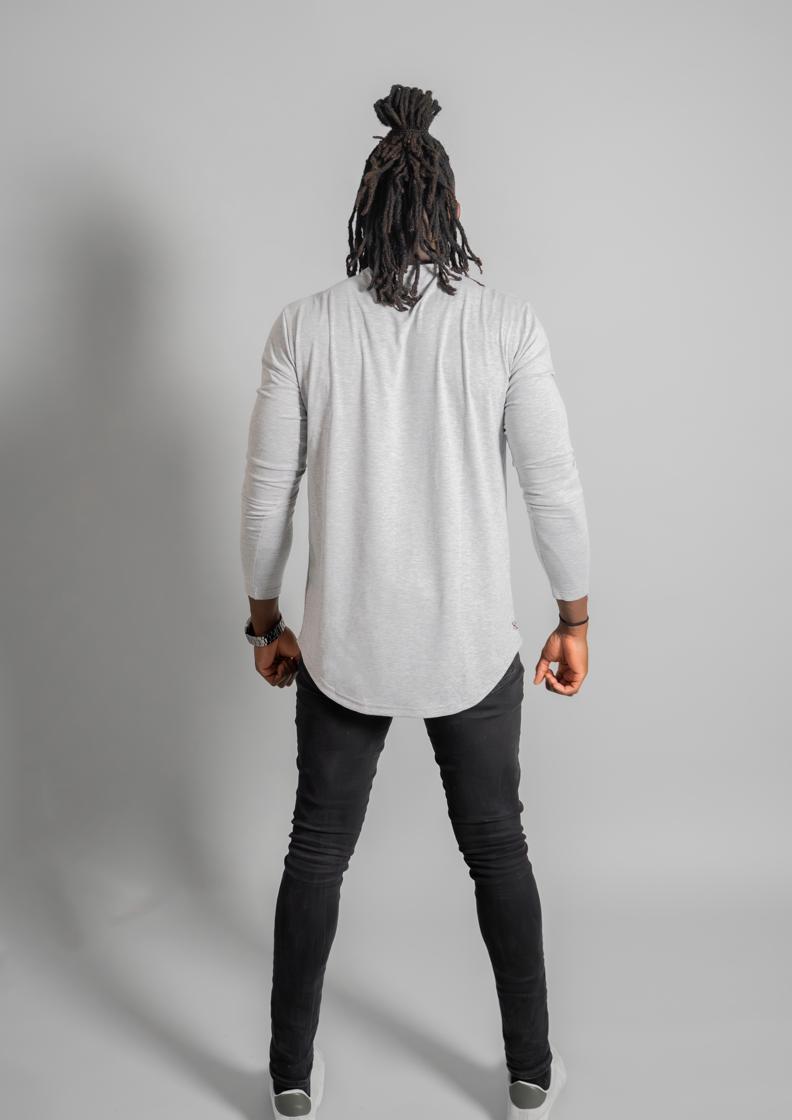 Men's Heather Grey Long Sleeve Henley Curved Hem Tee | Ten