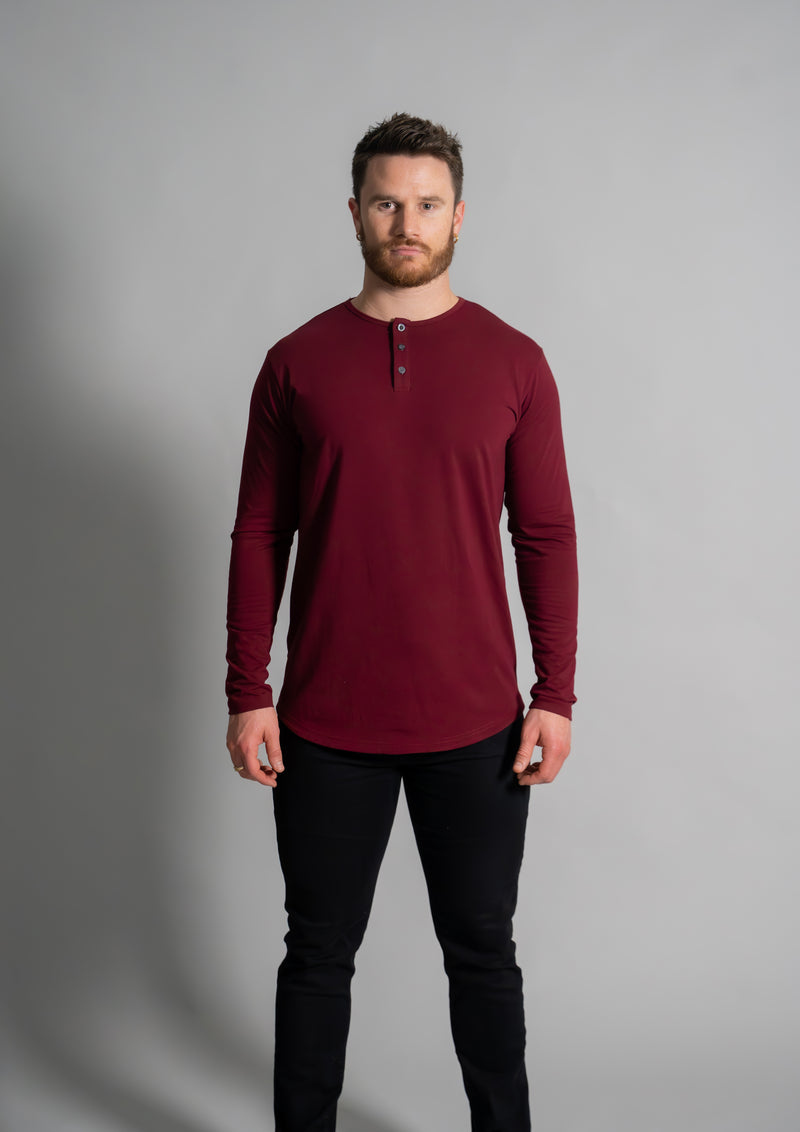 L/S Henley Curved Hem
