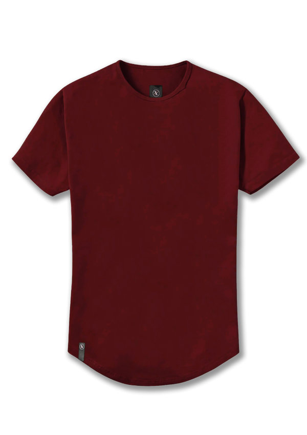 mens dark red mahogany mens curved hem t-shirt from ten ten apparel