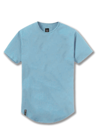 Mist Curved Hem Mens Tee from Ten10 apparel. Light blue crew neck with rounded bottom.