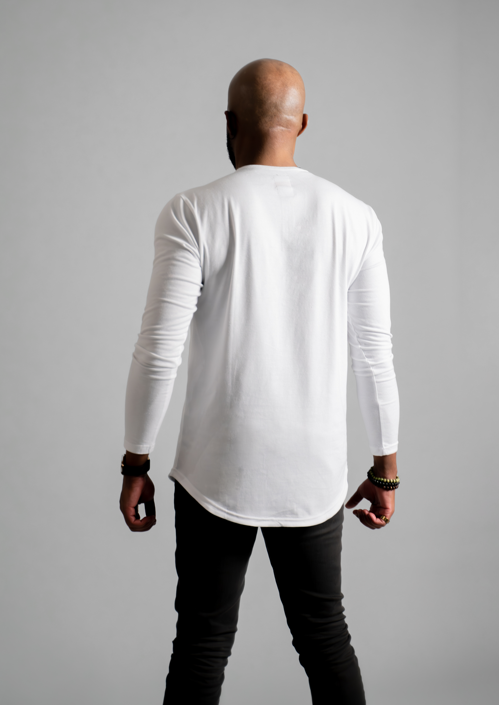 Men's White Long Sleeve Henley Curved Hem Tee | Ten 10 Apparel