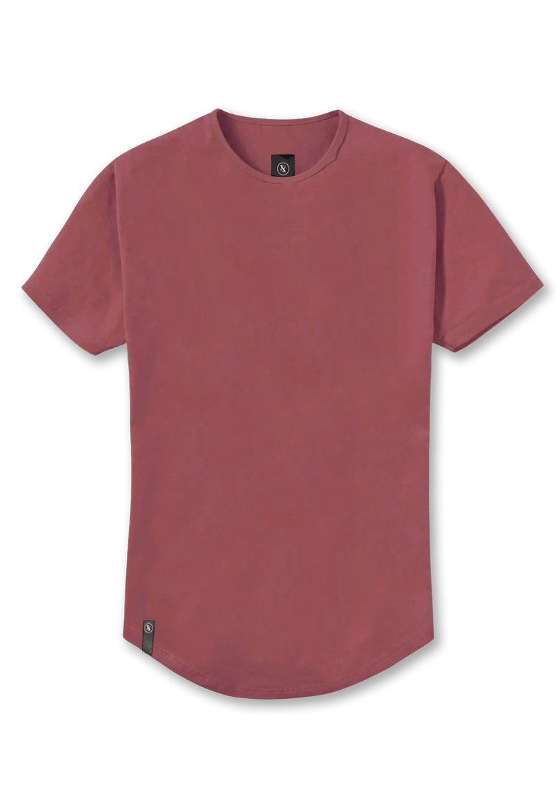 Rosewood colored extended curved hem mens shirt from Ten out of Ten Apparel.