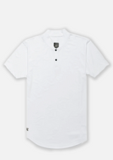 Product picture of white ares mock neck polo. Ten 10 apparel