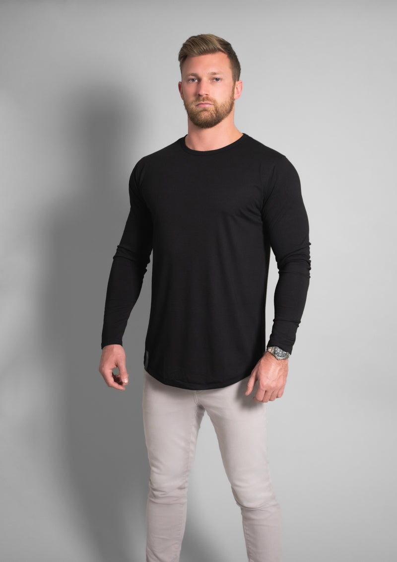 Men's Black Long Sleeve Curved Hem Premium Shirt | Ten 10 Apparel – Ten ...