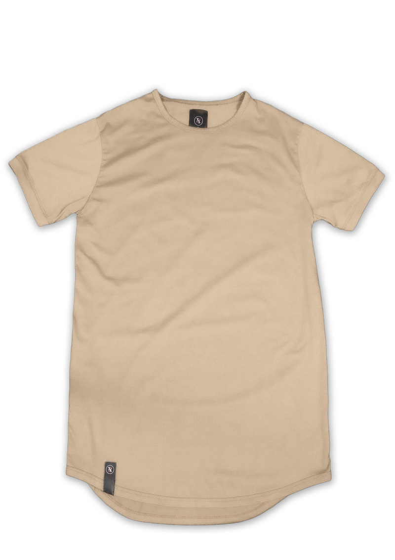 Beige colored extended curved hem mens shirt from Ten out of Ten Apparel.