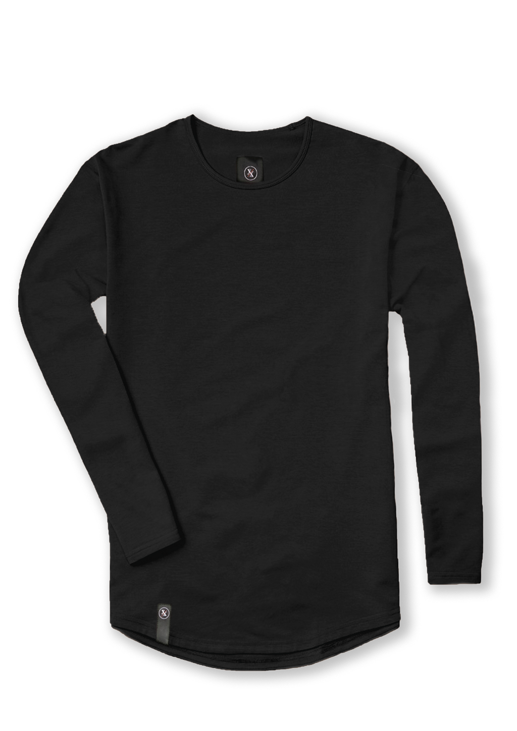 Men's Long Sleeve Cotton T-shirts Drop Cut with Curved Hem - Black / S