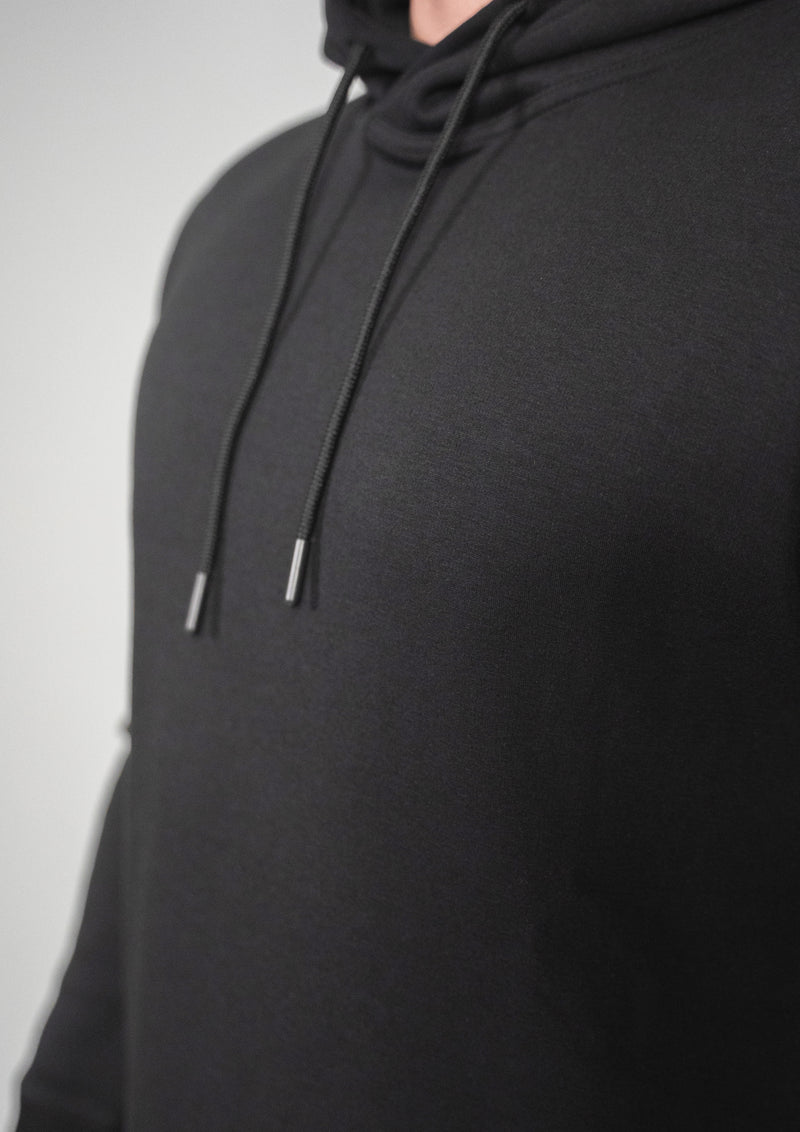 Close up detail shot of the Ten out of 10 apparel cortex black hoodie