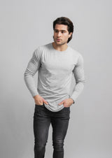 Longline fossil grey colored long sleeve shirt for a tight fit 