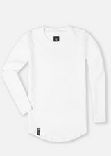 Men's white long sleeve curved hem drop cut premium shirts from Ten out of Ten apparel