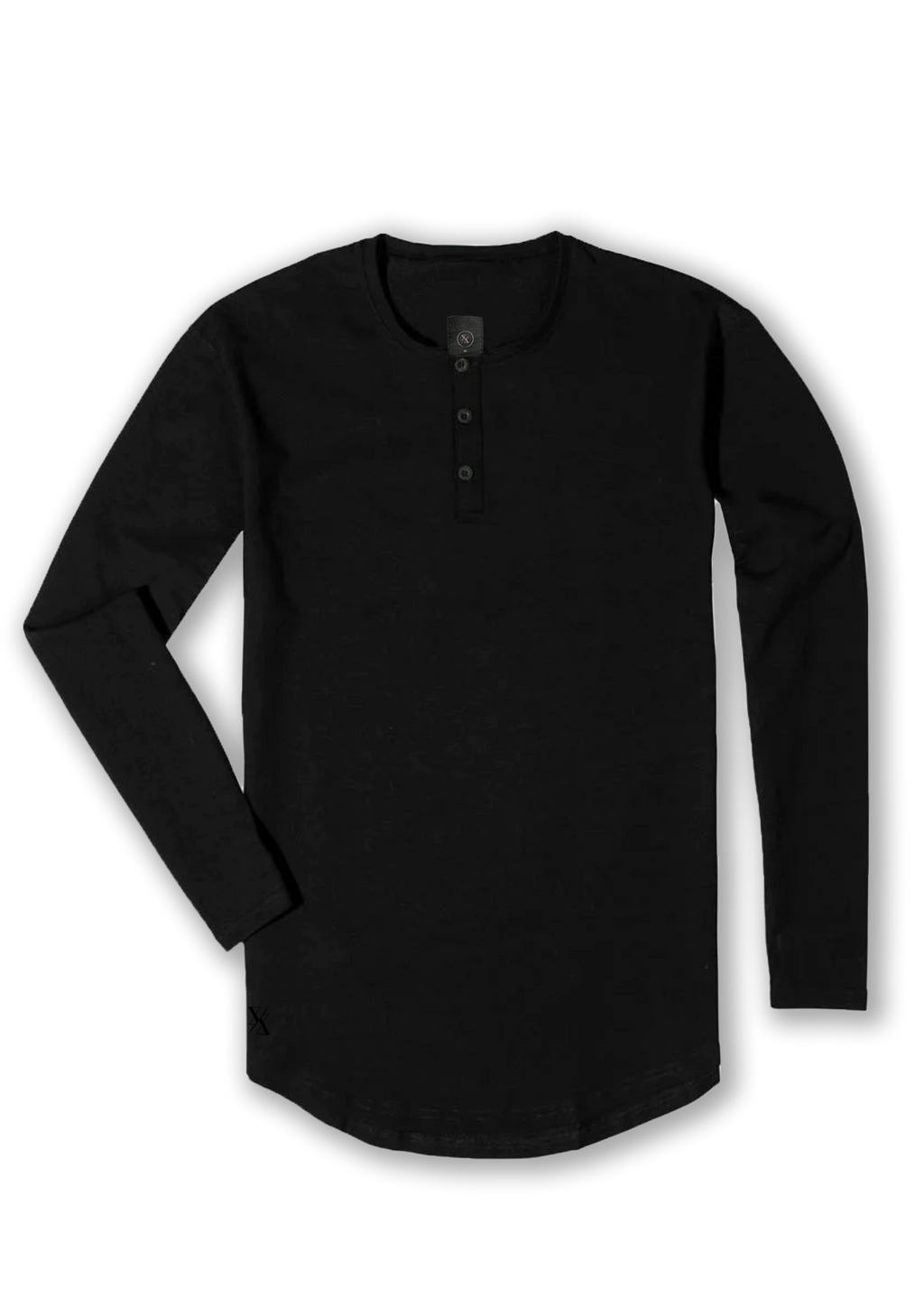 Men's Black Long Sleeve Henley Curved Hem Tee | Ten 10 Men's Black Long Sleeve Henley Curved Hem Tee | Ten 10