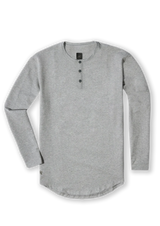 Product picture of a heather grey long sleeve henley from ten10 apparel