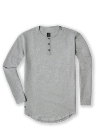 Product picture of a heather grey long sleeve henley from ten10 apparel