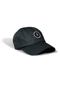 Midnight Black colored free structured dad hat product shot showing lighting shadows