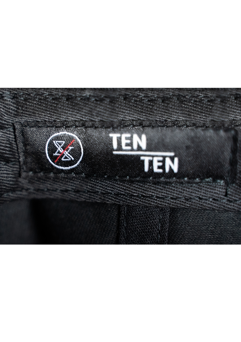 Inside logo of the midnight black colored free structured hat from Ten out of Ten apparel