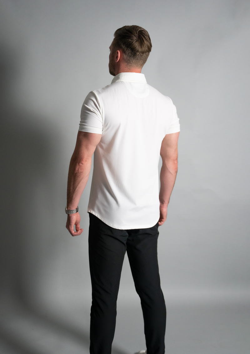 Picture of an off white premium men's polo from Ten out of ten apparel