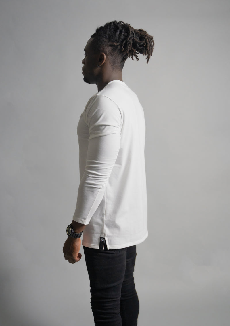 crew curved hem with straight hem long sleeve white shirt from Ten out of ten apparel