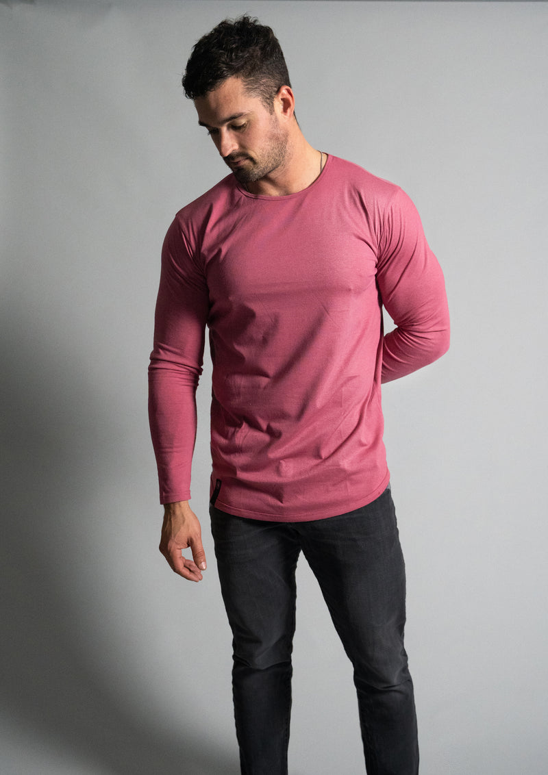 rosewood pink mens long sleeve product picture with male model from ten10 apparel