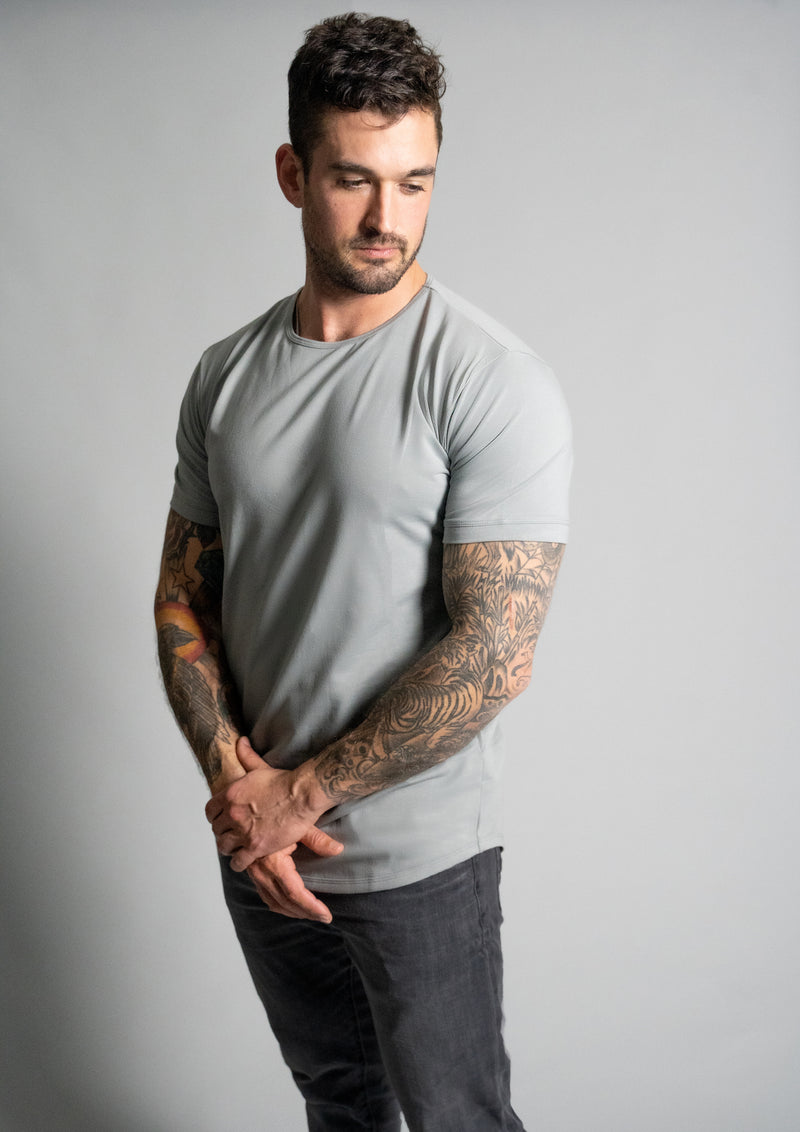 The best gray colored short sleeve curved hem men's t shirt from Ten/10 apparel