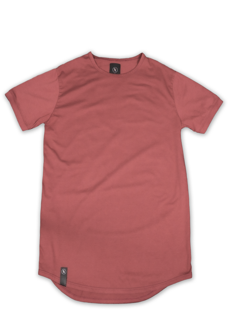 Rosewood colored extended curved hem mens shirt from Ten out of Ten Apparel.